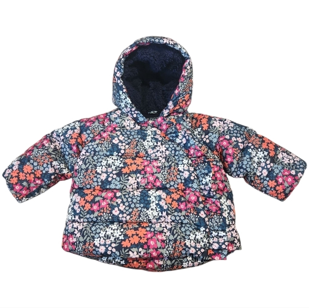 Baby GAP ColdControl Max Hooded Zip Front Floral Baby Puffer Jacket, 6-12 Months